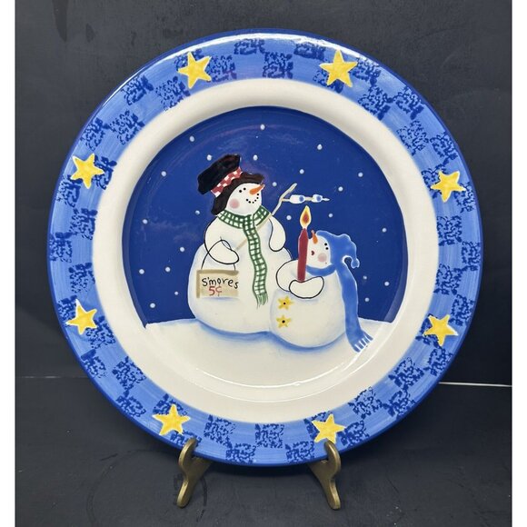 (2) SANDI GORE EVANS THE S'MORES THE MERRIER Jolly Follies Dinner Plates Snowmen - Picture 11 of 13
